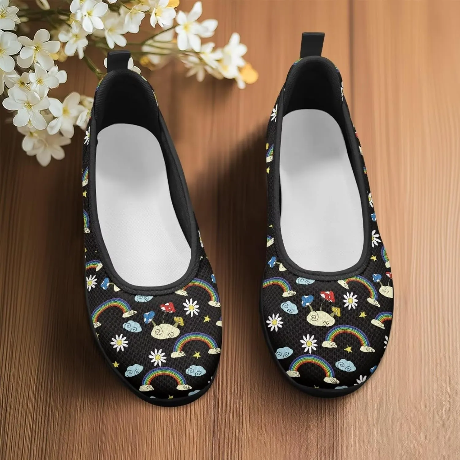 Various Floral Print Women's Flats Round Toe Ballet Loafers Lightweight Mesh Breathable Casual Sneakers Work & Travel