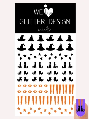 Witch Hat & Shoes Nail Decal | Light Orange