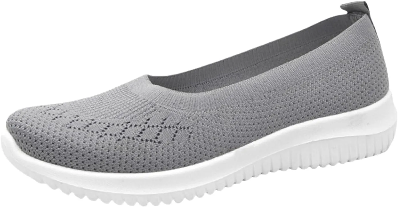 Womens Breathable Slip Mesh Knitted Woven Orthopedic Arch Support Wide Fit Flexible Lightweight Comfortable Soft Gym Walking Sneakers Casual Comfy Work for Summer Shoes