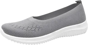 Womens Breathable Slip Mesh Knitted Woven Orthopedic Arch Support Wide Fit Flexible Lightweight Comfortable Soft Gym Walking Sneakers Casual Comfy Work for Summer Shoes