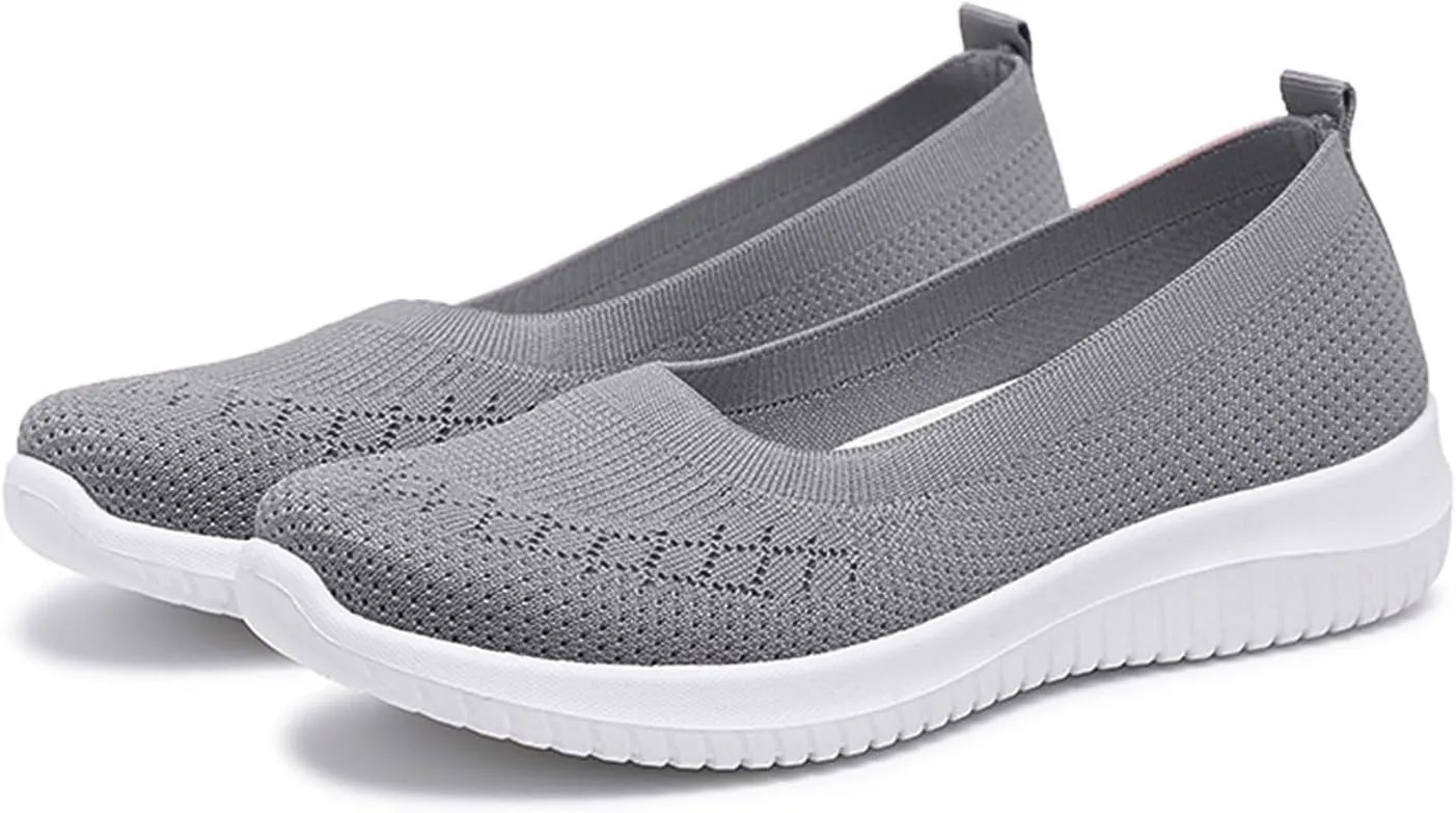 Womens Breathable Slip Mesh Knitted Woven Orthopedic Arch Support Wide Fit Flexible Lightweight Comfortable Soft Gym Walking Sneakers Casual Comfy Work for Summer Shoes