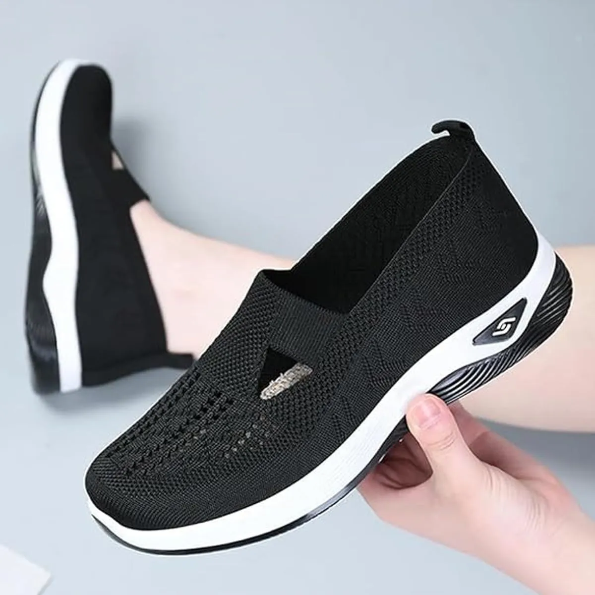 Women's Comfortable Breathable Knitted Sneakers, Anti-Skid Woven Orthopedic Breathable Soft Shoes Arch Support(Khaki,9)