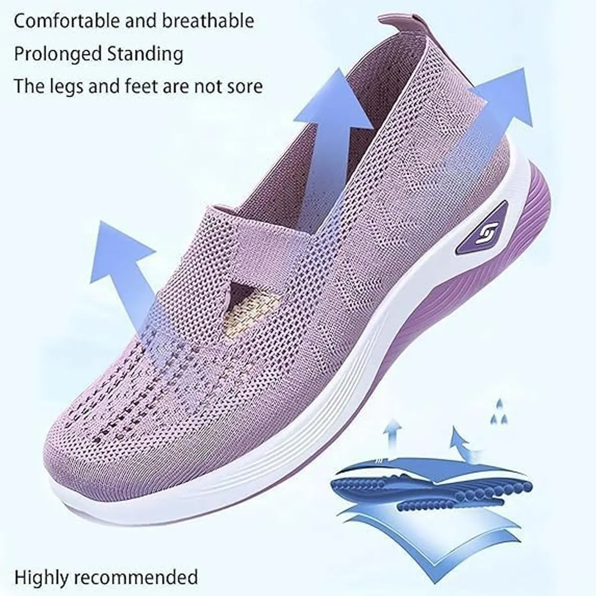 Women's Comfortable Breathable Knitted Sneakers, Anti-Skid Woven Orthopedic Breathable Soft Shoes Arch Support(Khaki,9)