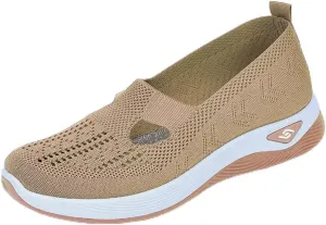Women's Comfortable Breathable Knitted Sneakers, Anti-Skid Woven Orthopedic Breathable Soft Shoes Arch Support(Khaki,9)