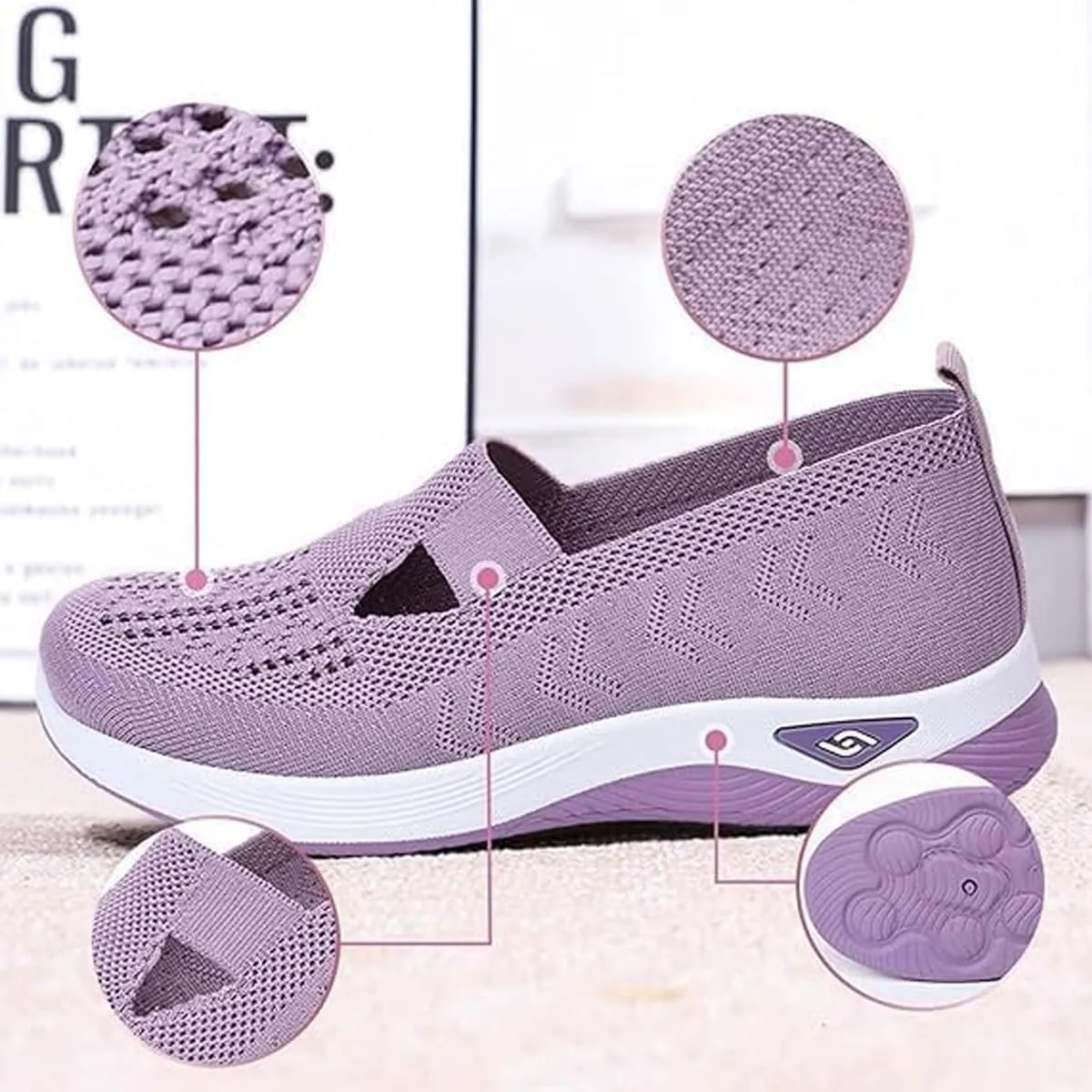 Women's Comfortable Breathable Knitted Sneakers, Anti-Skid Woven Orthopedic Breathable Soft Shoes Arch Support(Khaki,9)