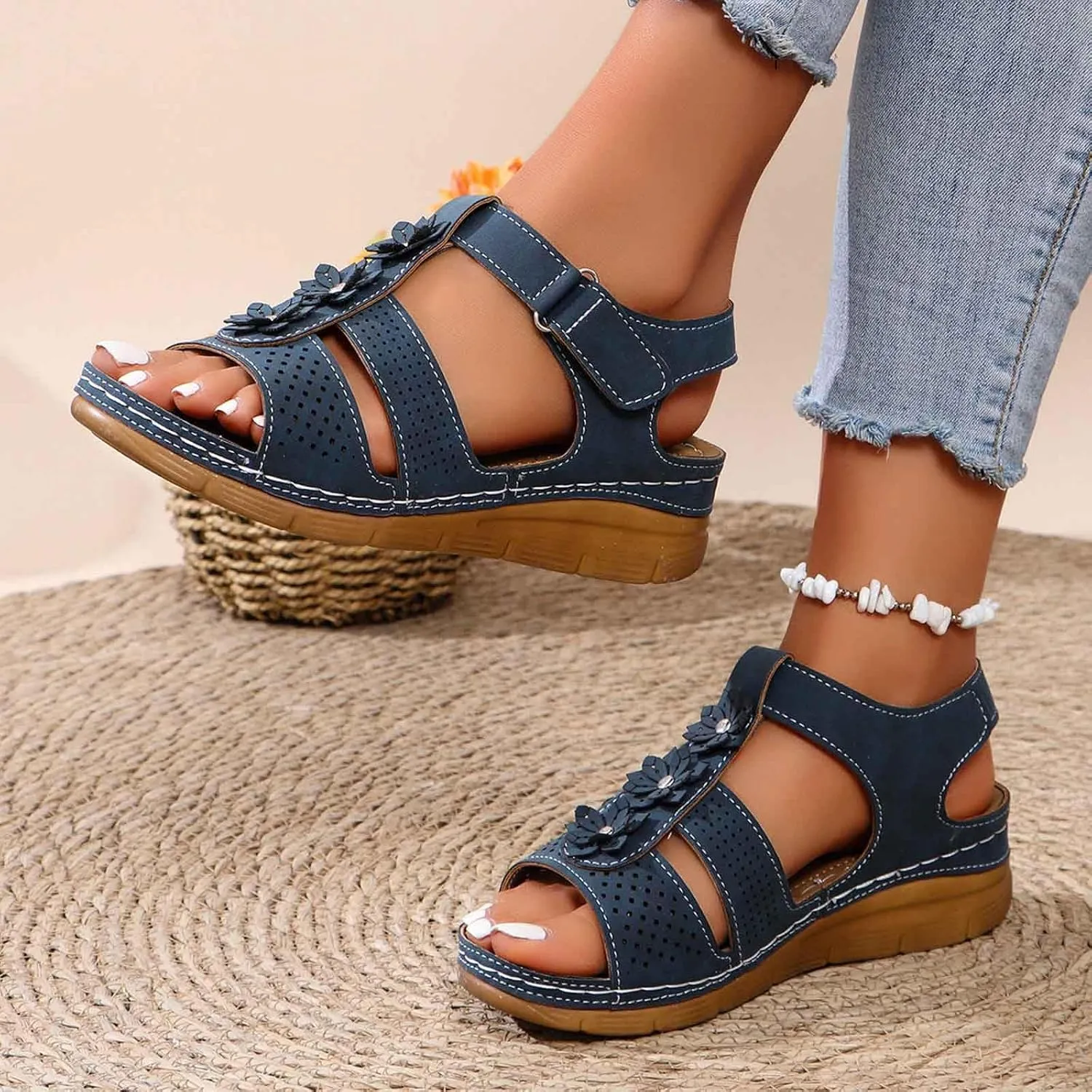 Women's Comfortable Wedge Sandals Breathable Slip On Platform Sandals for Summer Casual Walking Outdoor Open Toe Shoes