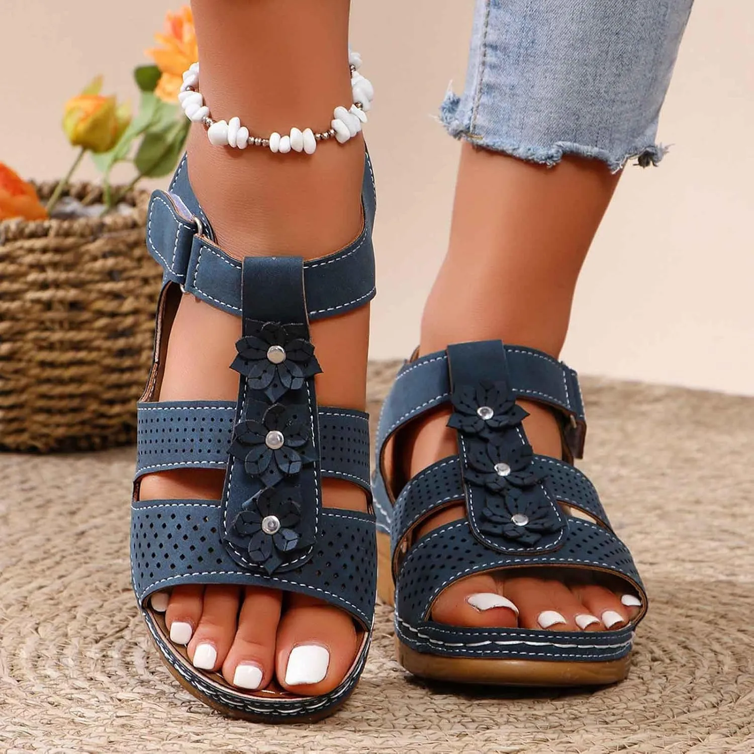 Women's Comfortable Wedge Sandals Breathable Slip On Platform Sandals for Summer Casual Walking Outdoor Open Toe Shoes