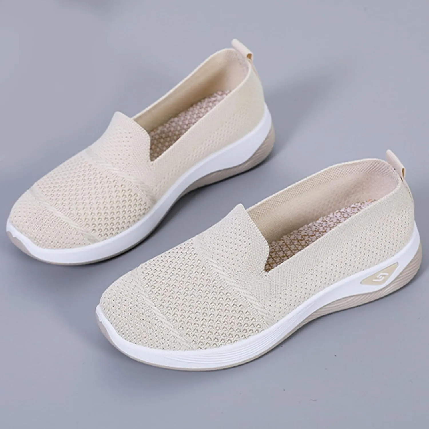 ZWRXW Slip On Orthopedic Sneakers Women Knitted Woven Breathable Soft Shoe Casual Mesh-Comfortable Tennis Shoes Arch Support Diabetic Foam Walking Shoes Workout Athletic Sneakers