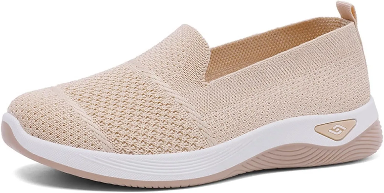 ZWRXW Slip On Orthopedic Sneakers Women Knitted Woven Breathable Soft Shoe Casual Mesh-Comfortable Tennis Shoes Arch Support Diabetic Foam Walking Shoes Workout Athletic Sneakers