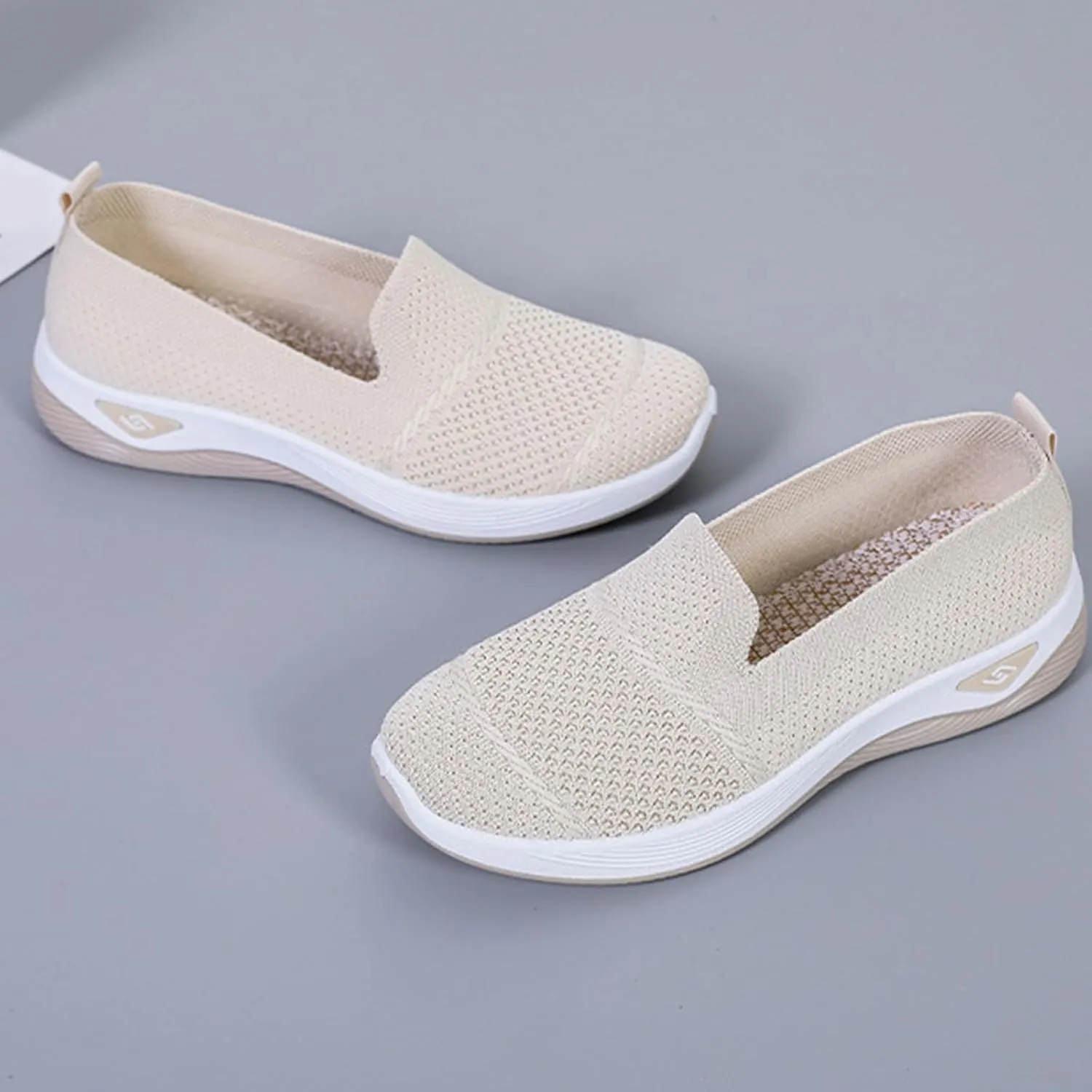 ZWRXW Slip On Orthopedic Sneakers Women Knitted Woven Breathable Soft Shoe Casual Mesh-Comfortable Tennis Shoes Arch Support Diabetic Foam Walking Shoes Workout Athletic Sneakers